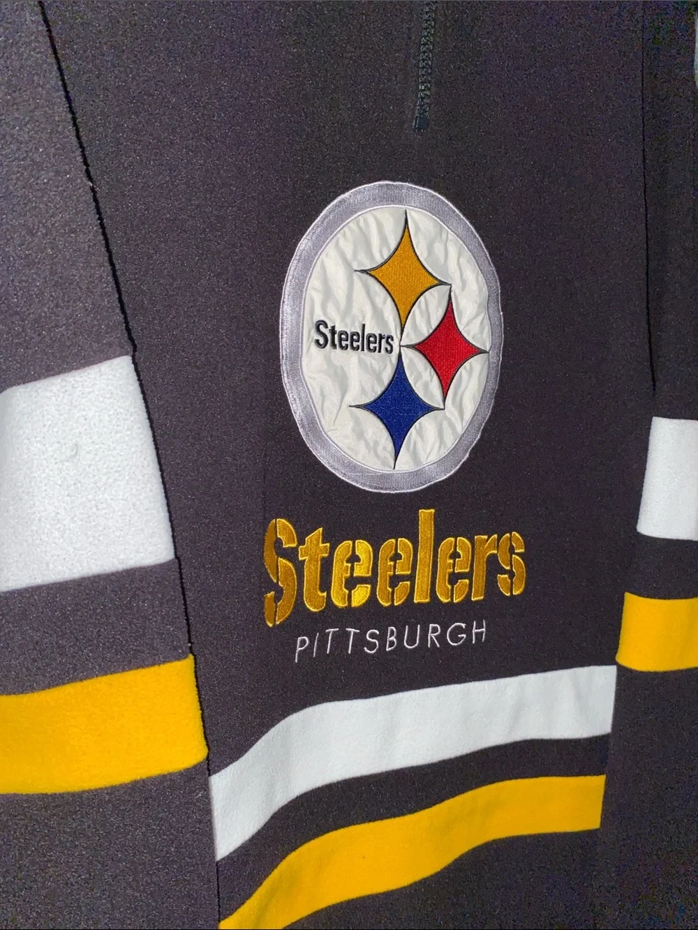 Pittsburgh Steelers Quarter Zip Fleece Embroidered and Stitched Patch throughout